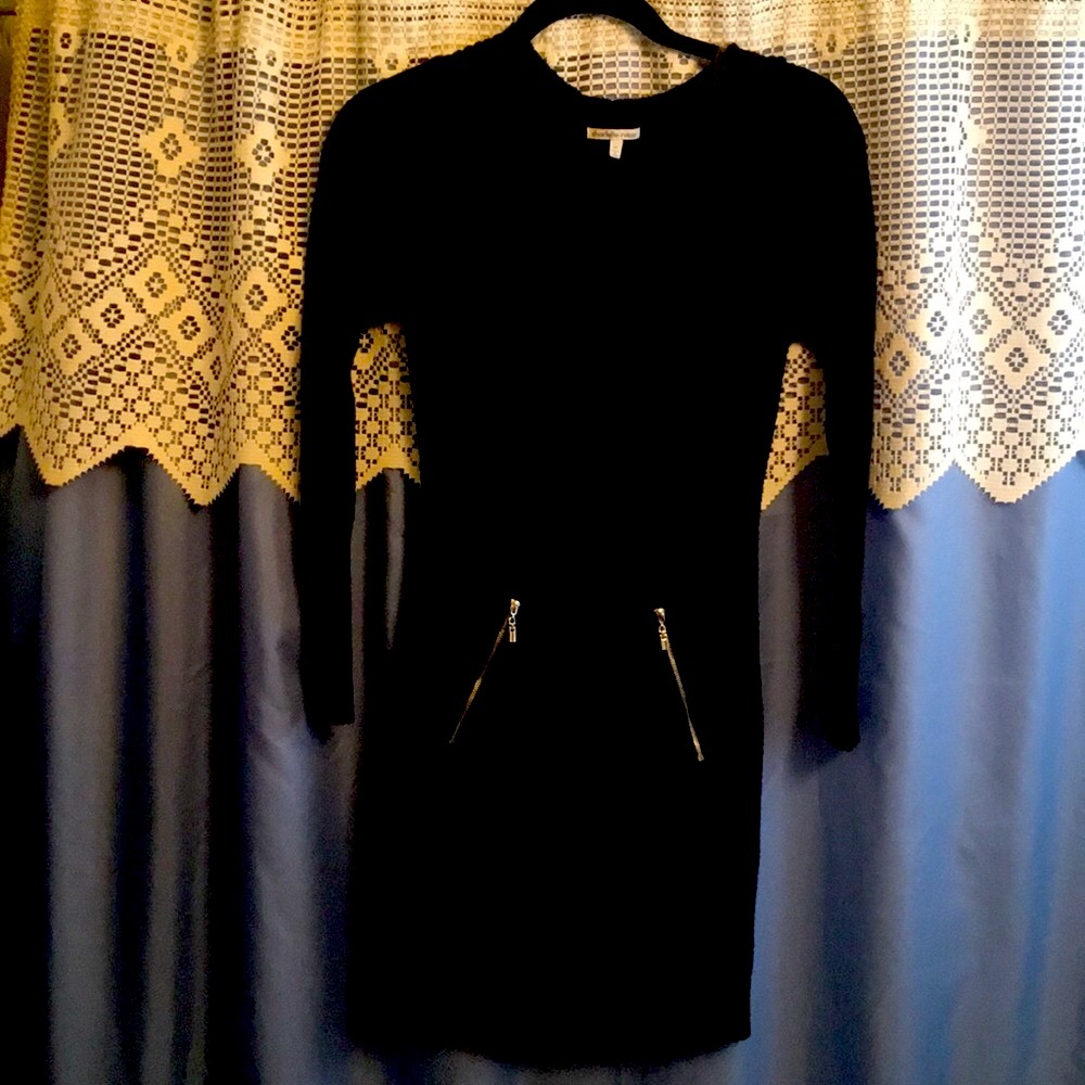Charlotte Russe Black Long Sleeve Dress with Zipper Accents